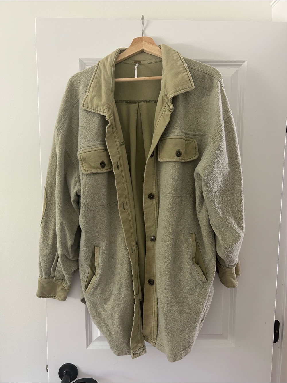 Free People Olive Green Teddy Shacket Jacket